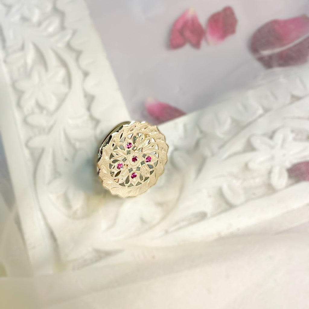 Maahi with Fuschia stones - Shiny Silver Ring | Silver Jewellery by Gulaal Jewels
