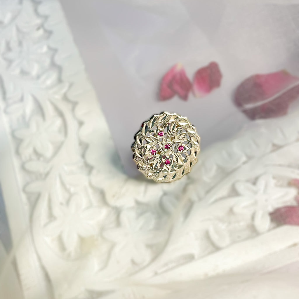 Maahi with Fuschia stones - Shiny Silver Ring | Silver Jewellery by Gulaal Jewels