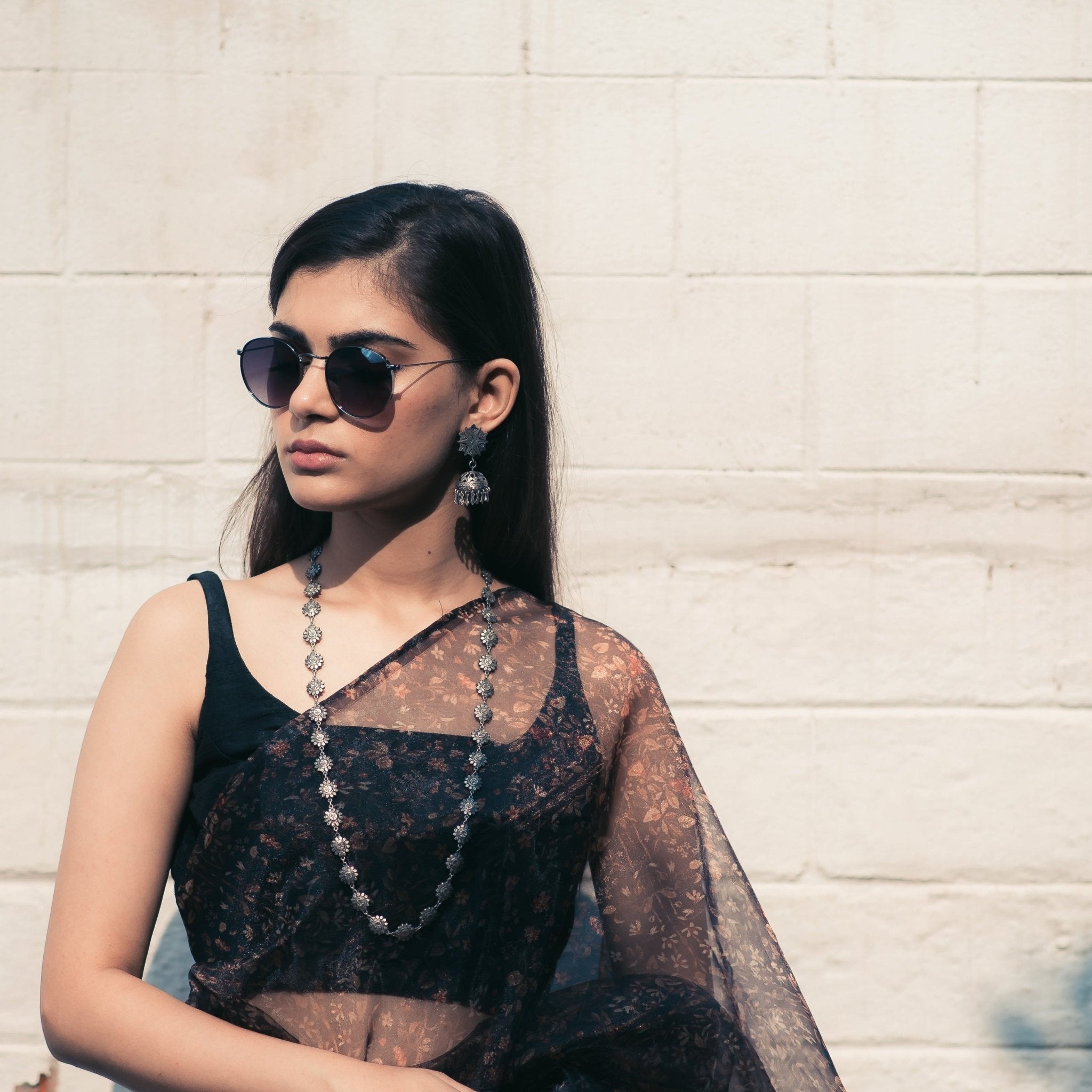 Maina - Oxidized Silver Long Necklace | Silver Jewellery by Gulaal Jewels