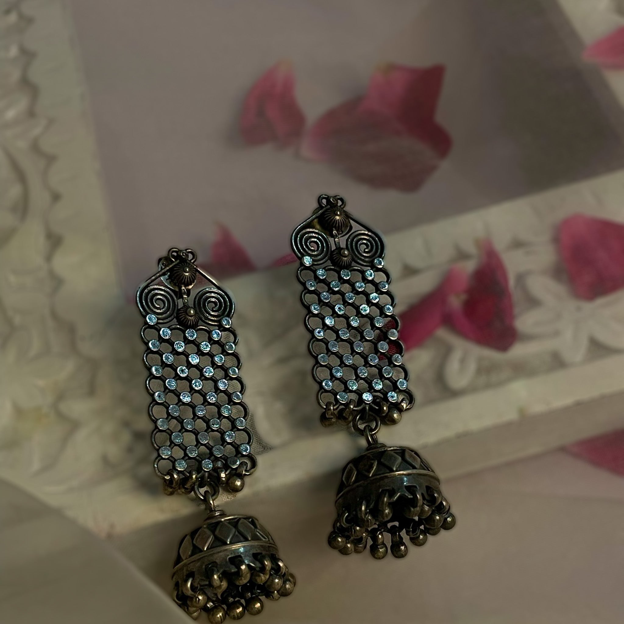 Nargisi - Oxidised Jhumka | Silver Jewellery by Gulaal Jewels