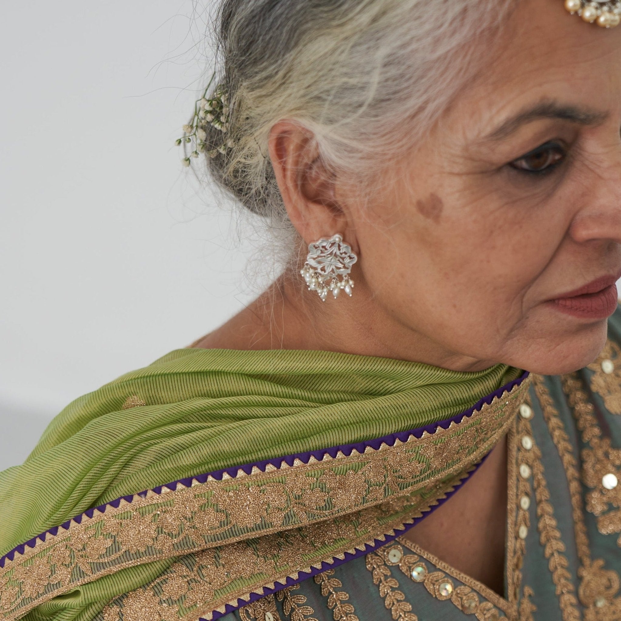 Sarah pearl studs - Shiny Silver Studs | Silver Jewellery by Gulaal Jewels