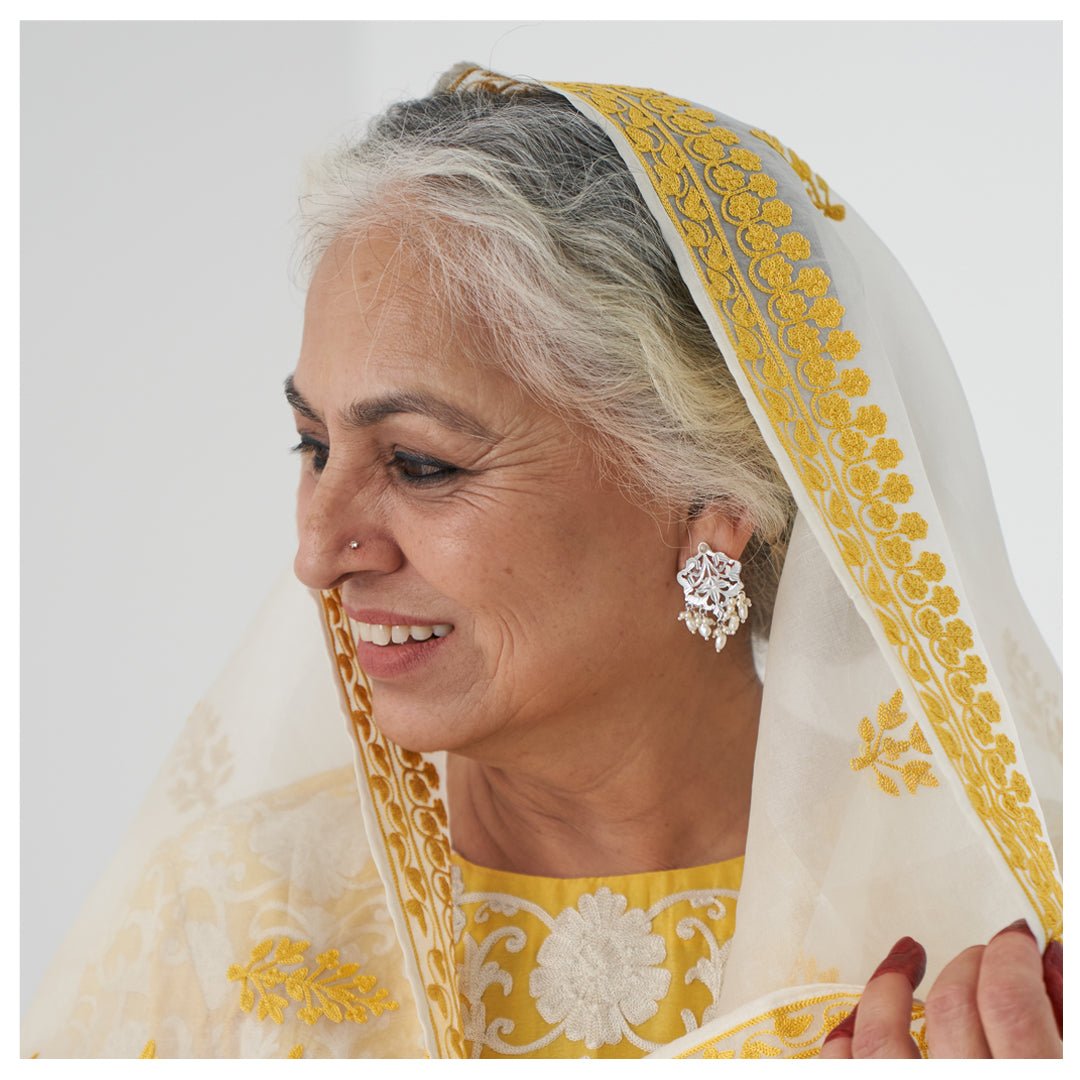 Sarah pearl studs - Shiny Silver Studs | Silver Jewellery by Gulaal Jewels
