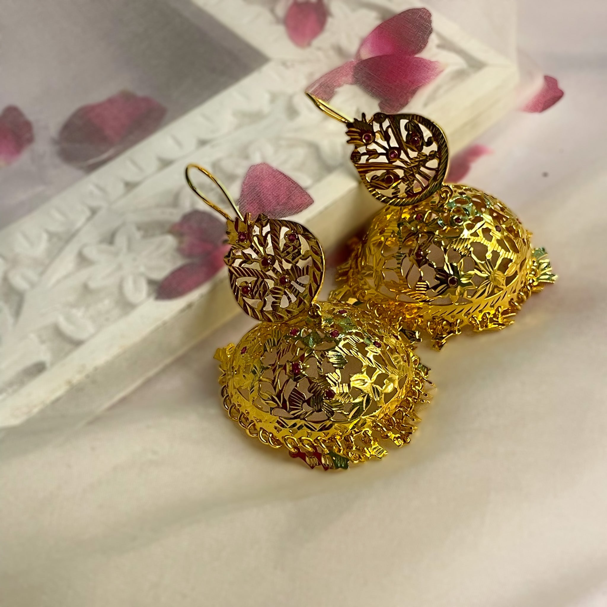 Tokri - 22K Gold Plated Jhumka | Silver Jewellery by Gulaal Jewels